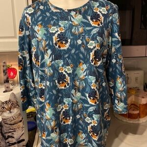 X womens Laura Scott casual floral stretch 3/4 sleeve plus size top 1X